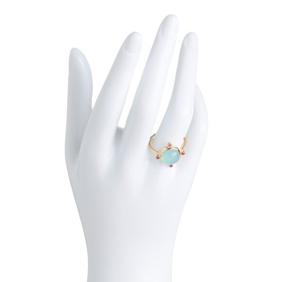 SHAANTI JEWELS aqua Made In India 18kt Gold Plated Aqua And Ruby Ring - Picture 2 of 2